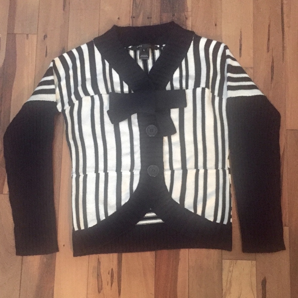 😻NWOT Marc Jacobs Striped Cardigan Sweater L Navy - Picture 2 of 8
